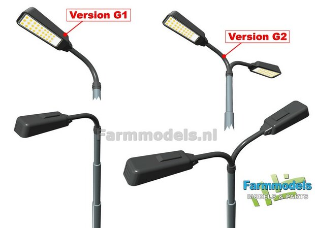 2x LANTAARNPALEN 178mm ENKEL ARMATUUR VERSIE G1 ANTRACIET RAL 7021 + LED VERLICHTING en INSPECTIELUIK Decals  1:32    