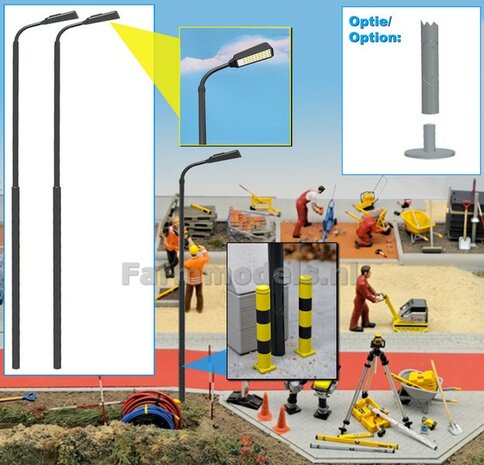 2x LANTAARNPALEN 178mm ENKEL ARMATUUR VERSIE G1 ANTRACIET RAL 7021 + LED VERLICHTING en INSPECTIELUIK Decals  1:32    