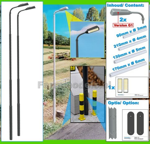 BOUWKIT: 2x ENKEL VERLICHTINGS ARMATUUR VERSIE G1 + LANTAARNPALEN 298mm + 2x Pr&eacute;-Cut Decals LED VERLICHTING 1:32    
