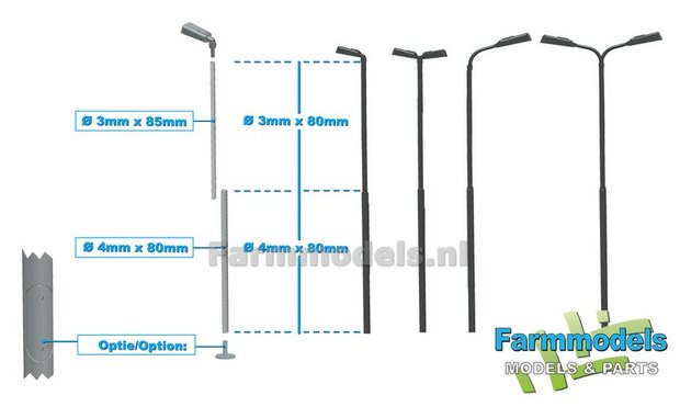 BOUWKIT: 5x DUBBEL VERLICHTINGS ARMATUUR VERSIE G2 + LANTAARNPALEN 178mm + 10x Pr&eacute;-Cut Decals LED VERLICHTING 1:32    