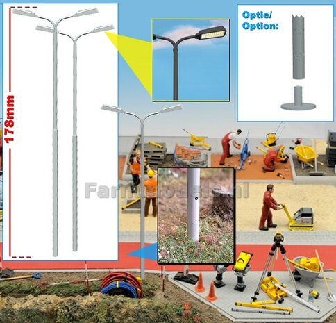 2x LANTAARNPALEN 178mm DUBBEL ARMATUUR VERSIE G2 GRIJS RAL 7035 + LED VERLICHTING en INSPECTIELUIK Decals  1:32    