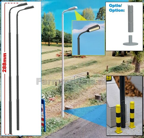 2x LANTAARNPALEN 298mm ENKEL ARMATUUR VERSIE G1 ANTRACIET RAL 7021 + LED VERLICHTING en INSPECTIELUIK Decals  1:32    