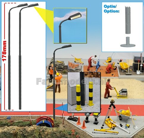2x LANTAARNPALEN 178mm ENKEL ARMATUUR VERSIE G1 ANTRACIET RAL 7021 + LED VERLICHTING en INSPECTIELUIK Decals  1:32    
