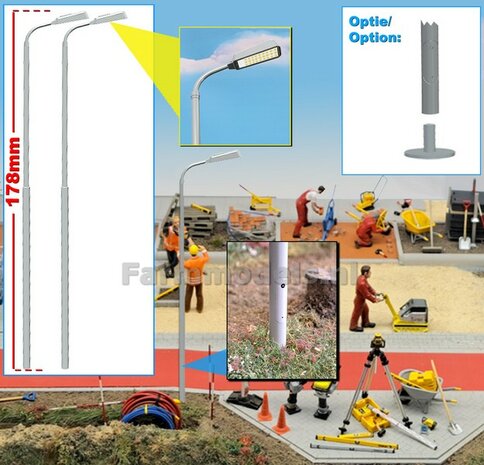 2x LANTAARNPALEN 178mm ENKEL ARMATUUR VERSIE G1 GRIJS RAL 7035 + LED VERLICHTING en INSPECTIELUIK Decals  1:32    