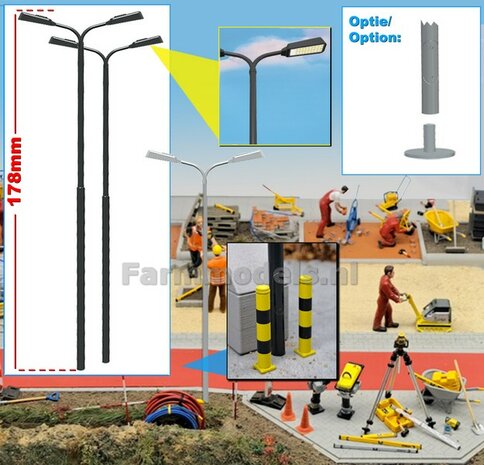 2x LANTAARNPALEN 178mm DUBBEL ARMATUUR VERSIE G2 ANTRACIET RAL 7021 + LED VERLICHTING en INSPECTIELUIK Decals  1:32    