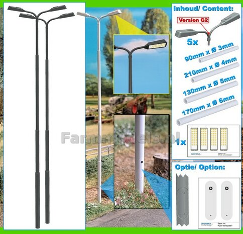 BOUWKIT: 2x DUBBEL VERLICHTINGS ARMATUUR VERSIE G2 + LANTAARNPALEN 288mm + 4x Pr&eacute;-Cut Decals LED VERLICHTING 1:32    