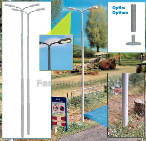 2x LANTAARNPALEN 288mm DUBBEL ARMATUUR VERSIE G2 GRIJS RAL 7035 + LED VERLICHTING en INSPECTIELUIK Decals  1:32    