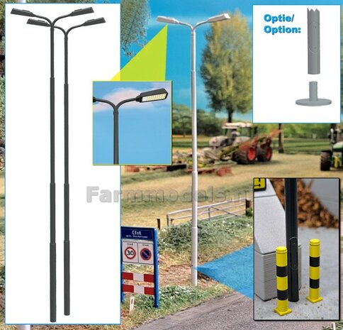 2x LANTAARNPALEN 288mm DUBBEL ARMATUUR VERSIE G2 ANTRACIET RAL 7021 + LED VERLICHTING en INSPECTIELUIK Decals  1:32    