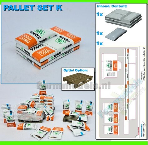 Gestapelde zakken Ma&iuml;szaad: PIONEER CORNSEED SET K = 3 lagen zaadgoed + 1 losse zak + 5x Pr&eacute;-Cut decal-stickers 1:32  