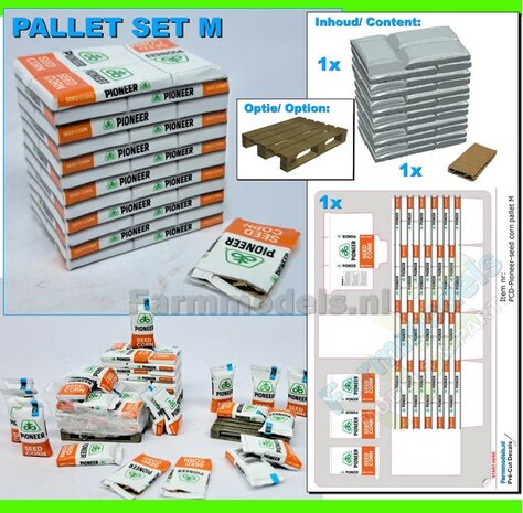 Gestapelde zakken Ma&iuml;szaad: PIONEER CORNSEED SET M = 12 lagen zaadgoed + 1 lege zak + 5x Pr&eacute;-Cut decal-stickers 1:32  