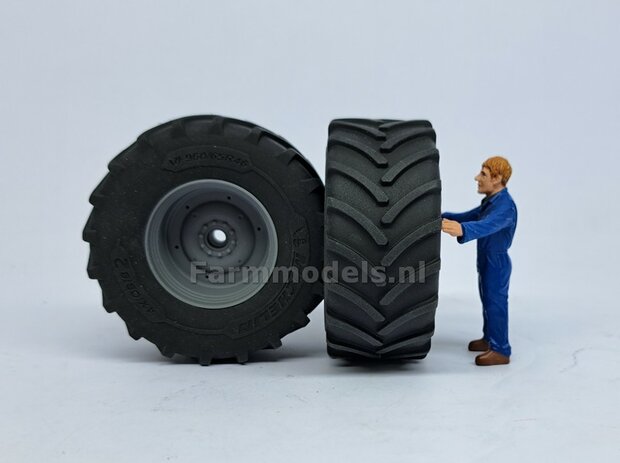 &Oslash; 73 x 30.4 mm: FENDT 1052 UH: 2x Michelin Axiobib2 Banden + RESIN Velgen BLANK geleverd 1:32 Premium Line Series  