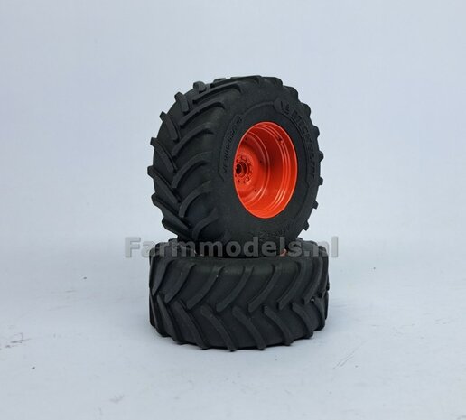 &Oslash; 73 x 30.4 mm: FENDT 1052 UH: 2x Michelin Axiobib2 Banden + Resin Velgen FENDT TERRA-RED ROOD Gespoten geleverd 1:32  
