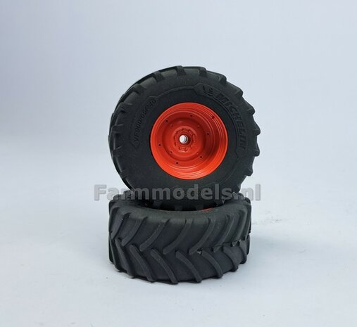 &Oslash; 73 x 30.4 mm: FENDT 1052 UH: 2x Michelin Axiobib2 Banden + Resin Velgen FENDT TERRA-RED ROOD Gespoten geleverd 1:32  