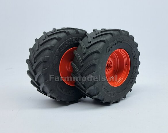 &Oslash; 73 x 30.4 mm: FENDT 1052 UH: 2x Michelin Axiobib2 Banden + Resin Velgen FENDT TERRA-RED ROOD Gespoten geleverd 1:32  