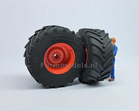 &Oslash; 73 x 30.4 mm: FENDT 1052 UH: 2x Michelin Axiobib2 Banden + Resin Velgen FENDT TERRA-RED ROOD Gespoten geleverd 1:32  