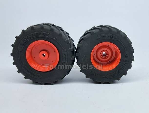 &Oslash; 73 x 30.4 mm: FENDT 1052 UH: 2x Michelin Axiobib2 Banden + Resin Velgen FENDT TERRA-RED ROOD Gespoten geleverd 1:32  