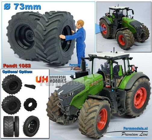&Oslash; 73 x 30.4 mm: FENDT 1052 UH: 2x Michelin Axiobib2 Banden + Resin Velgen ZWART GLANS Gespoten geleverd 1:32  