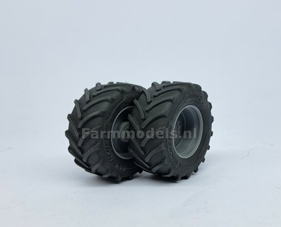 &Oslash; 56.7 x 26.1 mm: FENDT 1052 UH: 2x Michelin Axiobib2 Banden + RESIN Velgen BLANK geleverd 1:32 Farmmodels Premium Line 