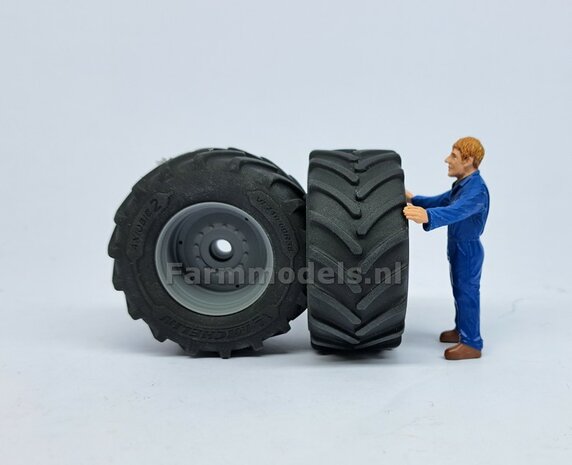 &Oslash; 56.7 x 26.1 mm: FENDT 1052 UH: 2x Michelin Axiobib2 Banden + RESIN Velgen BLANK geleverd 1:32 Farmmodels Premium Line 