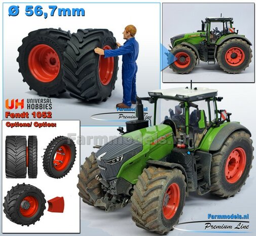 &Oslash; 56.7 x 26.1 mm: FENDT 1052 UH: 2x Michelin Axiobib2 Banden + Resin Velgen FENDT TERRA-RED ROOD Gespoten geleverd 1:32    Farmmodels Premium Line Series  