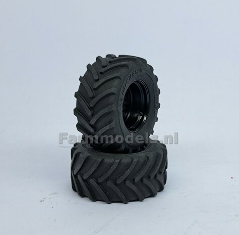 &Oslash; 56.7 x 26.1 mm: FENDT 1052 UH: 2x Michelin Axiobib2 Banden + RESIN Velgen ZWART GLANS Gespoten geleverd 1:32    Farmmodels Premium Line Series 