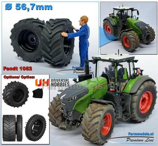 &Oslash; 56.7 x 26.1 mm: FENDT 1052 UH: 2x Michelin Axiobib2 Banden + RESIN Velgen ZWART GLANS Gespoten geleverd 1:32    Farmmodels Premium Line Series 