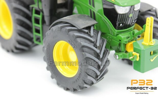 COMBI SET: 2x &Oslash; 51 mm + 2x &Oslash; 68 mm: JD 6250 Wiking Bandenset GEEL incl. 2x eindvertraging vooras 1:32  PERFECT-32  P28 + P29