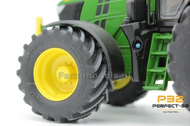 COMBI SET: 2x &Oslash; 51 mm + 2x &Oslash; 68 mm: JD 6250 Wiking Bandenset GEEL incl. 2x eindvertraging vooras 1:32  PERFECT-32  P28 + P29