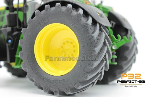 COMBI SET: 2x &Oslash; 51 mm + 2x &Oslash; 68 mm: JD 6250 Wiking Bandenset GEEL incl. 2x eindvertraging vooras 1:32  PERFECT-32  P28 + P29