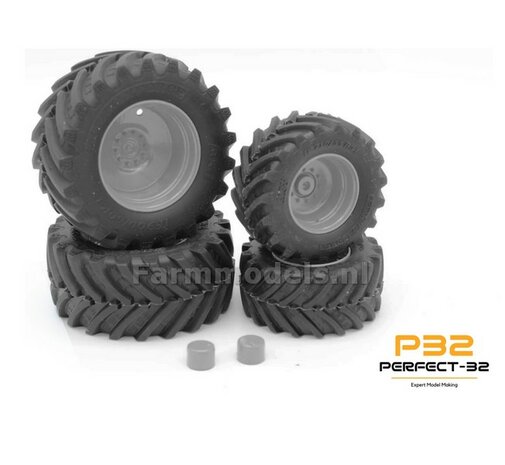 COMBI SET: 2x &Oslash; 51 mm + 2x &Oslash; 68 mm: JD 6250 Wiking Bandenset BLANK incl. 2x eindvertraging vooras 1:32  PERFECT-32  P28 + P29