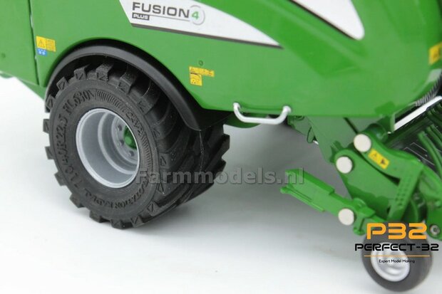 &Oslash; 36.3 mm x &Oslash; 22.7 mm: Mc Hale Bandenset 710/40R22.5  ALU.-Grijs velgen + 2x Groen Naafdoppen   1:32  PERFECT-32 