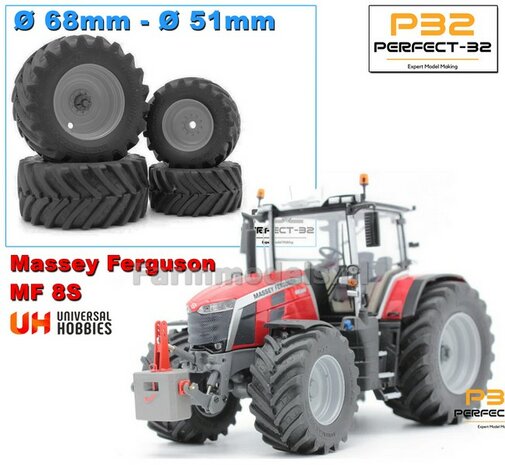 COMBI SET: 2x &Oslash; 51 mm + 2x &Oslash; 68 mm: MF 8S UH Bandenset BLANK incl. 2x eindvertraging vooras 1:32  PERFECT-32  P28 + P29