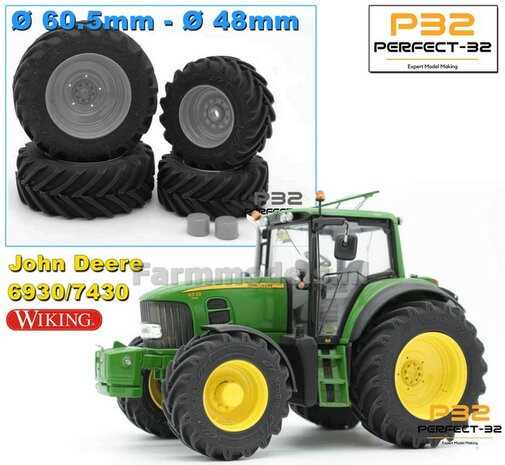 COMBI SET: 2x &Oslash; 48 mm + 2x &Oslash; 60.5 mm: JD 6930/7530 set RESIN BLANK incl. 2x eindvertraging 1:32  PERFECT-32 P24 + P25