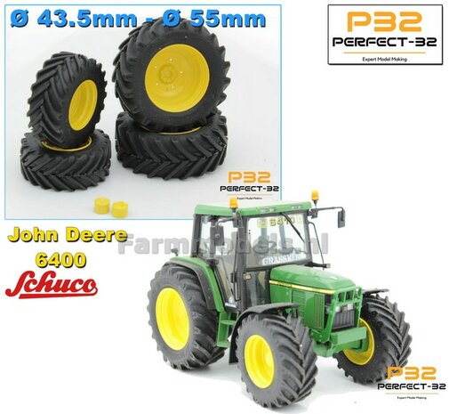 COMBI SET: 2x &Oslash; 43.5 mm + 2x &Oslash; 55 mm: JD 6400 SCHUCO set GEEL gespoten incl. 2x eindvertraging 1:32  PERFECT-32 P24 + P25