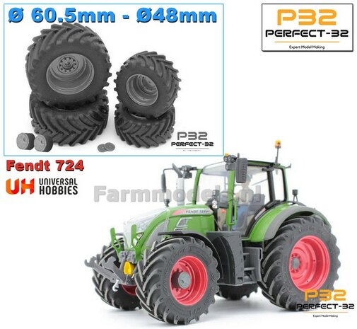 COMBI SET: 2x &Oslash; 48 mm + 2x &Oslash; 60.5 mm: FENDT 724 UH set RESIN BLANK incl. 2x eindvertr. en afdekpl. 1:32  PERFECT-32 P24 + P25