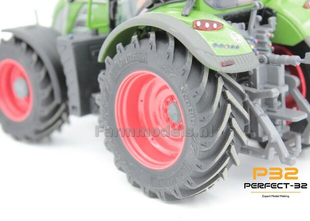 COMBI SET: 2x &Oslash; 48 mm + 2x &Oslash; 60.5 mm: FENDT 724 UH set ROOD gespoten incl. 2x eindvertraging 1:32  PERFECT-32 P24 + P25