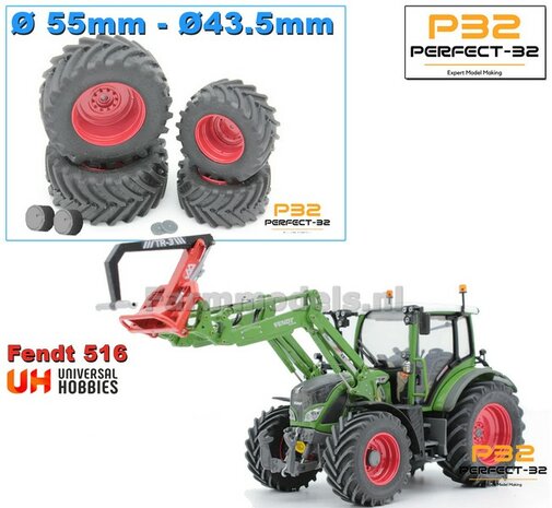 COMBI SET: 2x &Oslash; 43.5 mm + 2x &Oslash; 55 mm: FENDT 516  UH set ROOD gespoten incl. 2x eindvertraging 1:32  PERFECT-32 P24 + P25