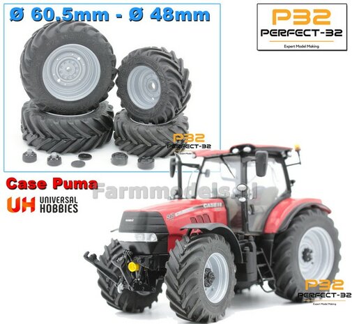 COMBI SET: 2x &Oslash; 48 mm + 2x &Oslash; 60.5 mm: CASE PUMA UH set GRIJS gespoten incl. 2x eindvertraging 1:32  PERFECT-32 P24 + P25