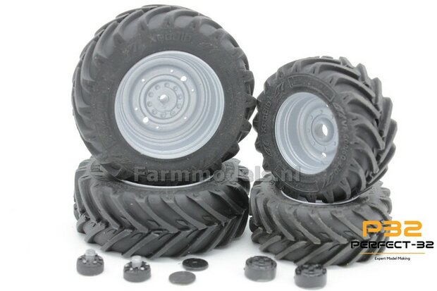 COMBI SET: 2x &Oslash; 48 mm + 2x &Oslash; 60.5 mm: CASE PUMA UH set GRIJS gespoten incl. 2x eindvertraging 1:32  PERFECT-32 P24 + P25