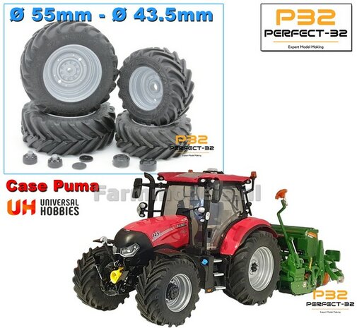 COMBI SET: 2x &Oslash; 43.5 mm + 2x &Oslash; 55 mm: CASE MAXXUM 650 UH set ROOD gespoten incl. 2x eindvertraging 1:32  PERFECT-32 P24 + P25