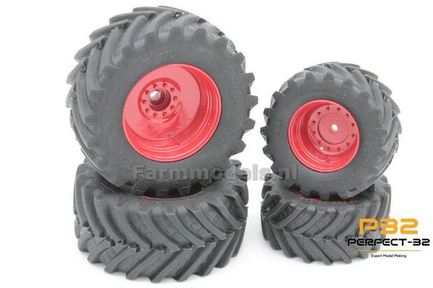 COMBI SET: 2x &Oslash; 51 mm + 2x &Oslash; 68 mm: Fendt 728 Wiking Bandenset BLANK  1:32  PERFECT-32 P28 + P29