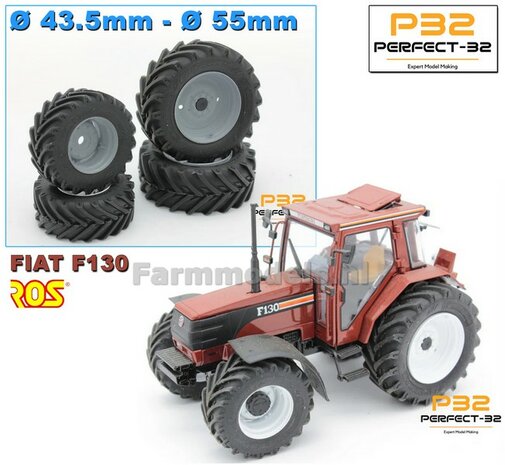 COMBI SET: 2x &Oslash; 43.5 mm + 2x &Oslash; 55 mm: FIAT AGRI F130 ROS set RESIN BLANK incl. 2x eindvertraging 1:32  PERFECT-32 P24 + P25