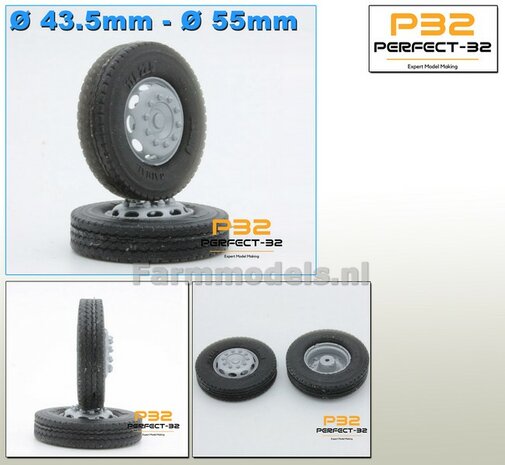 2x &Oslash; 33.8 x 7.8 mm: SMALL SUPER SINGLE 11R22.5  Velgen RESIN ZILVERGRIJS gespoten geleverd  1:32   PERFECT-32 P10