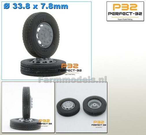 2x &Oslash; 33.8 x 7.8 mm: SMALL SUPER SINGLE 11R22.5  RESIN BLANK  1:32   PERFECT-32 P10