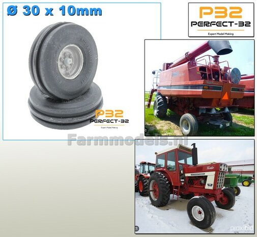 2x &Oslash; 30 x 10 mm: 2WD Three Rib Tire 11.00R16 Banden en As stompen RESIN. Velgen ALU-GRIJS Gespoten 1:32   PERFECT-32 P23