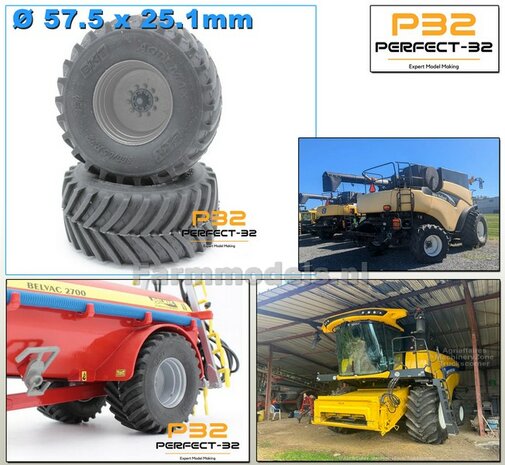 2x &Oslash; 57.5 x 25.1 mm: 800/65 R32 Banden en losse As stompen RESIN BLANK  1:32   PERFECT-32 P30