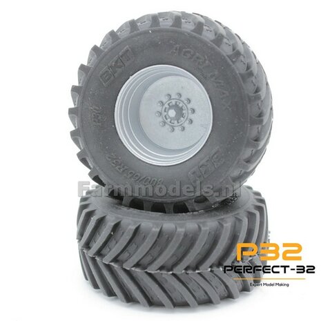 2x &Oslash; 57.5 x 25.1 mm: 800/65 R32 Banden en losse As stompen RESIN BLANK  1:32   PERFECT-32 P30