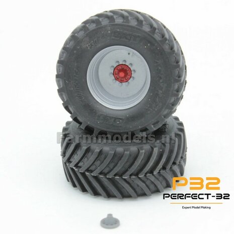 2x &Oslash; 57.5 x 25.1 mm: 800/65 R32 Banden en losse As stompen RESIN BLANK  1:32   PERFECT-32 P30