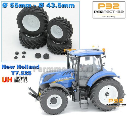 COMBI SET: 2x &Oslash; 43.5 mm + 2x &Oslash; 55 mm: NH T7.225 UH set  Velgen WIT gespoten + eindvertragingen en afdekplaat geleverd 1:32  PERFECT-32 P24 + P25
