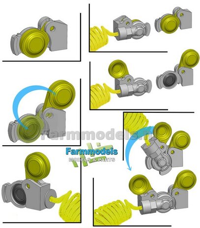 4x WABCO LUCHTKOPPELING met STOFKLEP, echt beweeg- &amp; koppelbaar Materiaal: RESIN BLANK Geleverd, geschikt voor &Oslash; 0.5mm luchtleidingen 1:32
